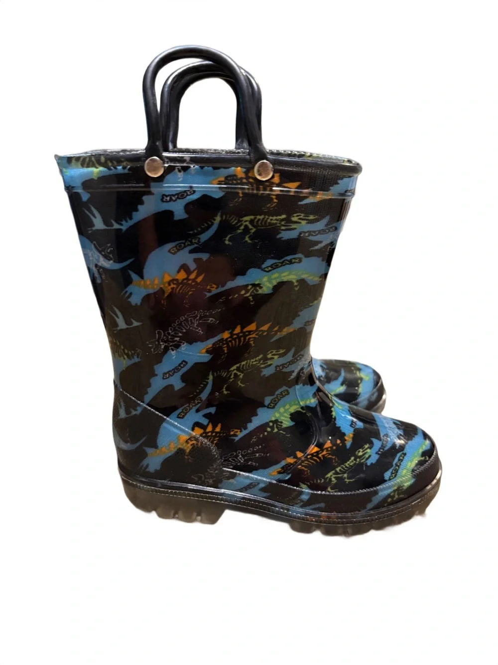 Kids' Dinosaur Rain Boots in Blue and Black LED Light Up - Toddler size 9